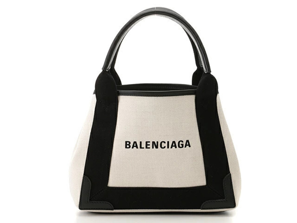 Balenciaga Bag Navy Blue Tote Cabas Black Calf Canvas